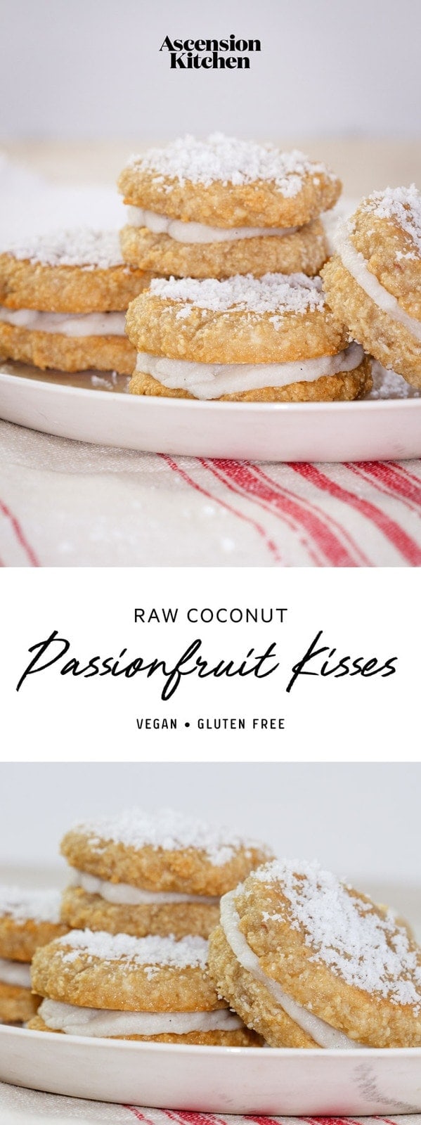 Vegan and gluten free Passionfruit Kisses! These are like melting moments cookies – light as a feather and filled with a sweet passionfruit curd. Perfect for high tea. #passionfruitkisses #passionfruitcookies #meltingmoments #meltingmomentsrecipe #meltingmomentscookies #hightearecipes #AscensionKitchen // Pin to your own inspiration board! //
