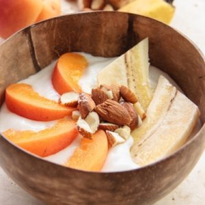 Homemade coconut yoghurt in a bowl
