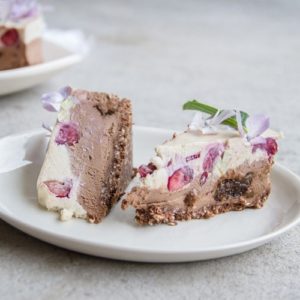 Two slices of raw cake on a plate