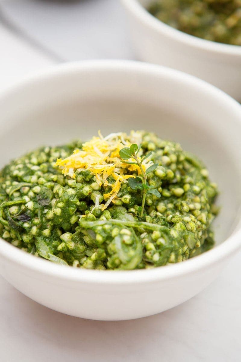 Close up of a bowl of gluten free Buckwheat Risotto