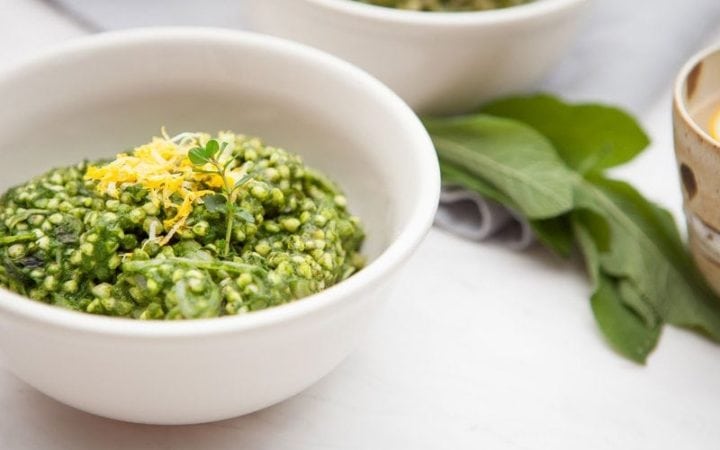 Creamy Spinach and Buckwheat Risotto. Gluten free, dairy free.