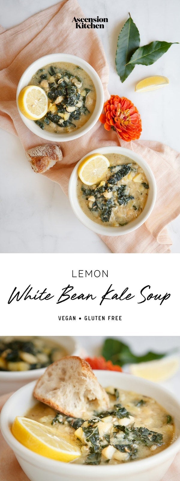 A lemony White Bean Kale Soup – warming, Tuscan style and super satisfying. Vegan and gluten free. #whitebeankalesoup #whitebeankalesoupvegtarian #whitebeankalesoupvegan #whitebeankalesoupwinter #whitebeankalesouphealthy #whitebeankalesoupcrockpot #whitebeankalesouptuscan #whitebeankalesoupglutenfree #whitebeansoup #whitebeansoupvegetarian #whitebeansoupvegan #whitebeansouptuscan #whitebeansoupeasy #AscensionKitchen // Pin to your own inspiration board! //