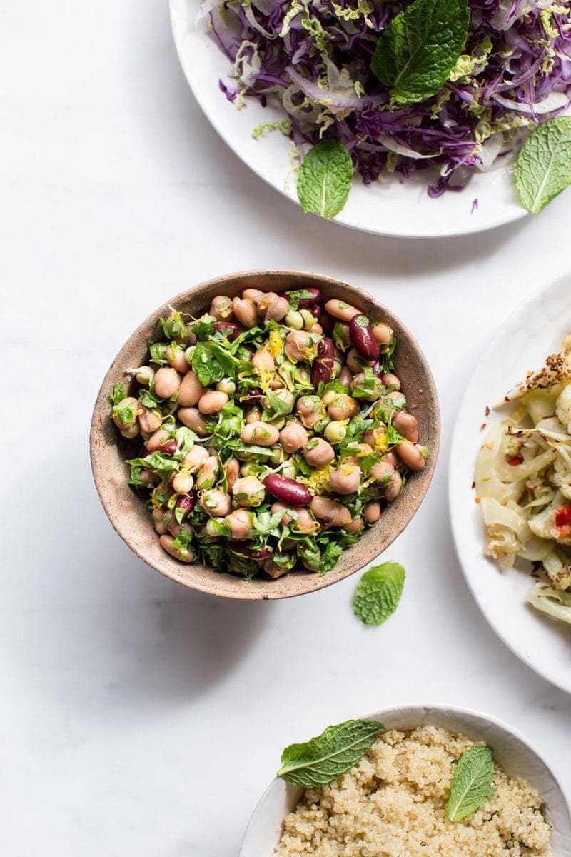 A bean salad side dish to serve with the roasted cauliflower florets on the dinner table