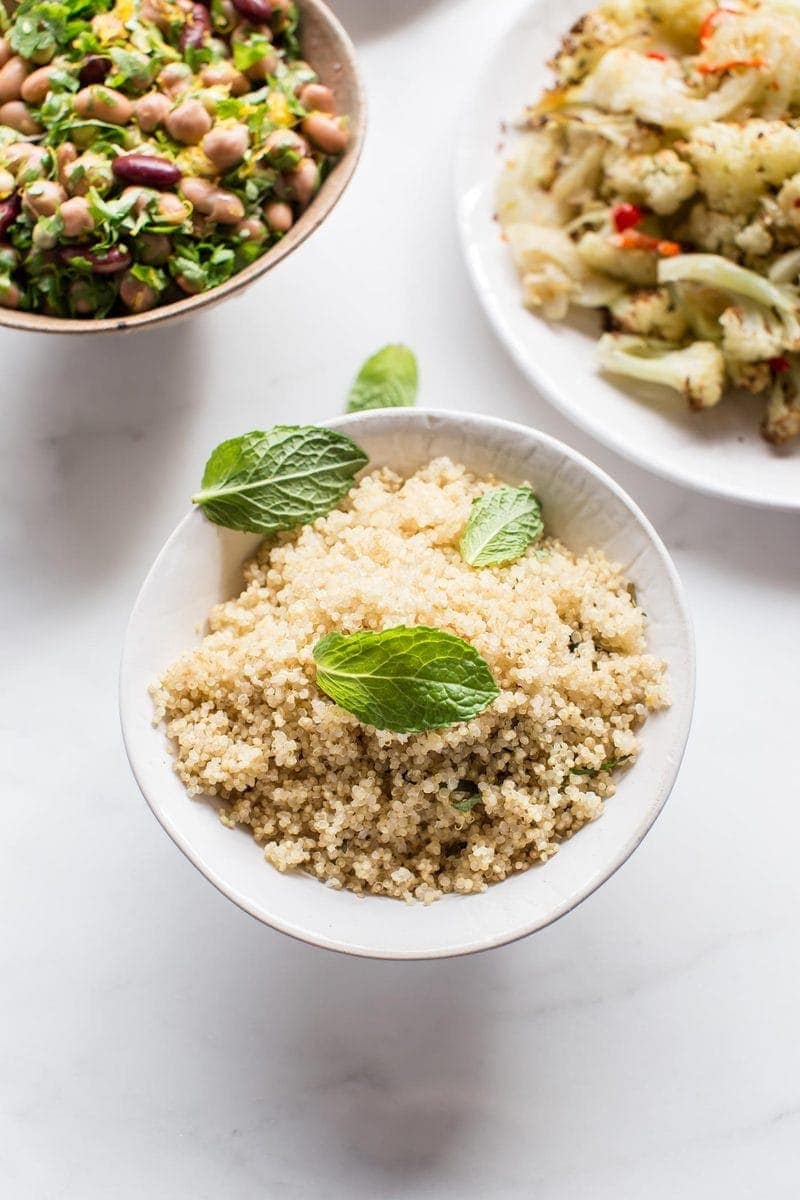 A quinoa side dish to serve with the roasted cauliflower florets on the dinner table