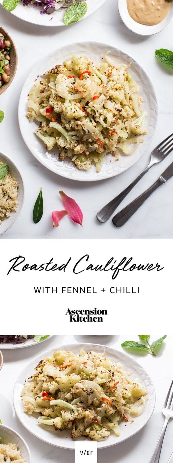 Roasted cauliflower florets with fennel and chilli. A delicious liver-loving side dish. #roastedcauliflowersalad #roastedcauliflowervegan #roastedcauliflowerrecipe #roastedcauliflowereasy #whole30recipes #veganrecipes #whole30dinner #AscensionKitchen  // Pin to your own inspiration board! //