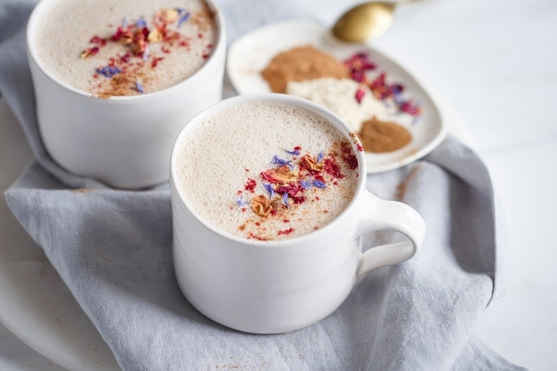 Two pretty mugs filled with a herbal sleep remedy