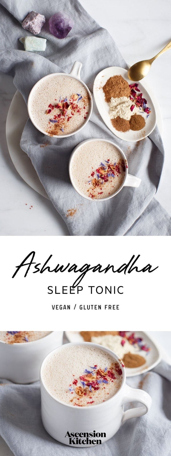 Ashwagandha milk – a tonic to help support sleep and relieve stress and anxiety. #Ashwagandhatonic #Adaptogen #HerbalSleepTonic #AshwagandaMilk #Ashwagandhadrink #Ayurveda #AscensionKitchen // Pin to your own inspiration board! //