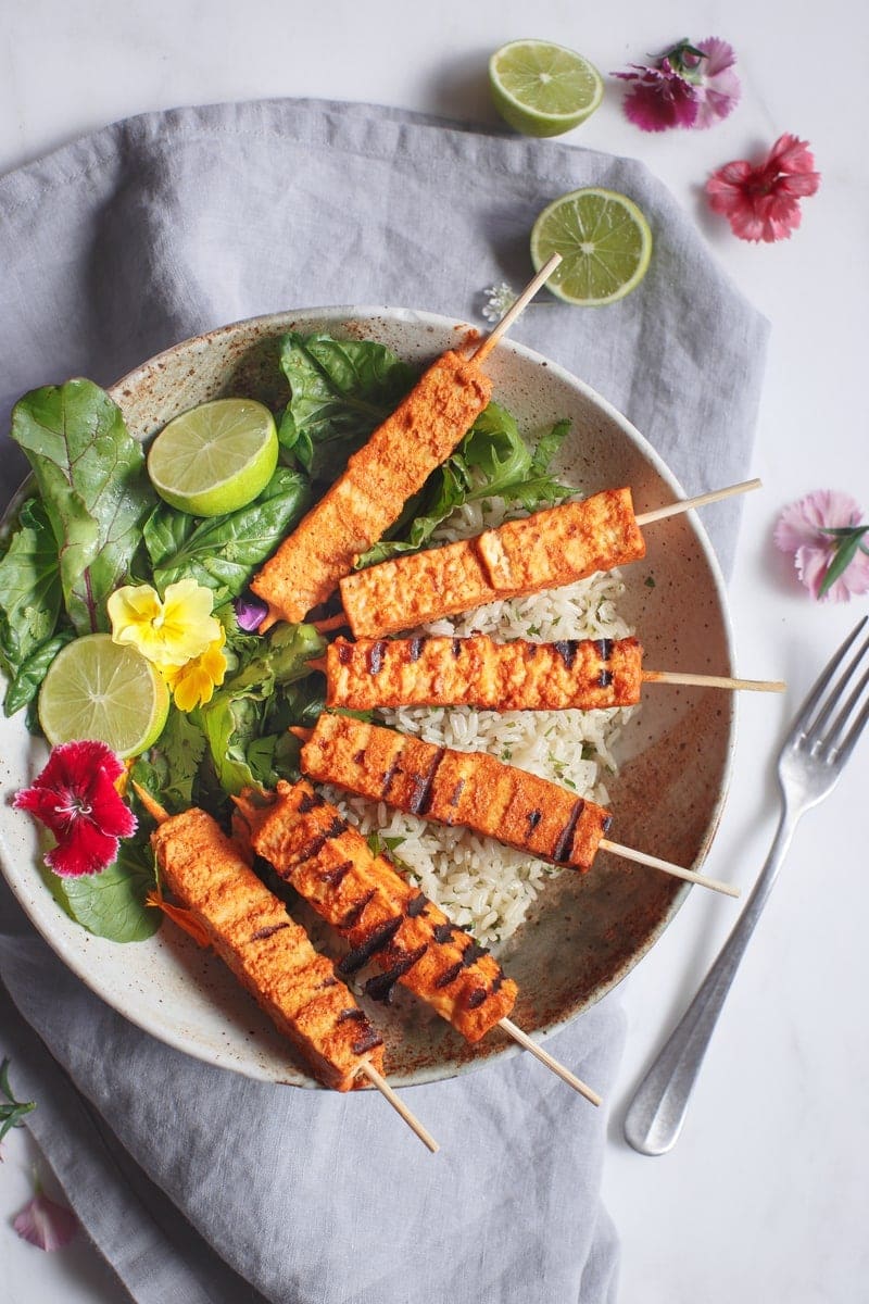 Tandoori Tempeh Skewers.