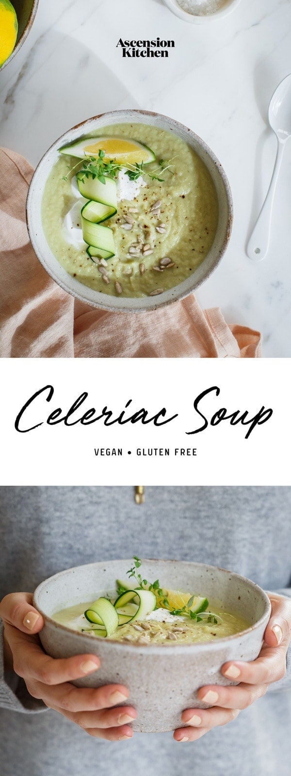 A thick and creamy Celeriac Soup – done in 30 minutes, the perfect healthy Autumn meal. #celeriacsoup #celeriacsouprecipes #celeriacsoupvegan #celeriacsouphealthy #celeriacsoupcreamof #celeriacsoupcream #celeriacrootrecipes #celeriacrecipes #celeriacrecipes vegan #celeriacrecipessoup #celeriacrecipesfennel #AscensionKitchen // Pin to your own inspiration board! //