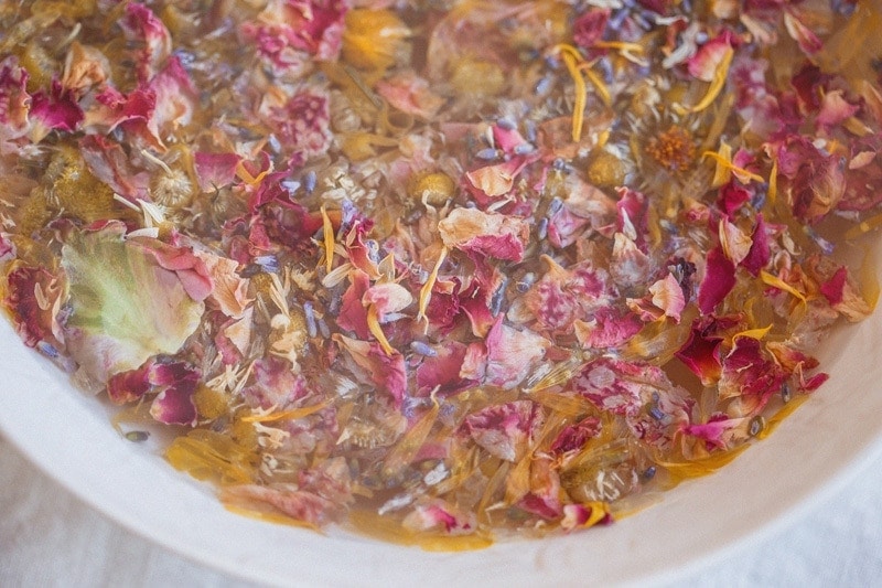 Close up of a herbal facial steam for dry skin