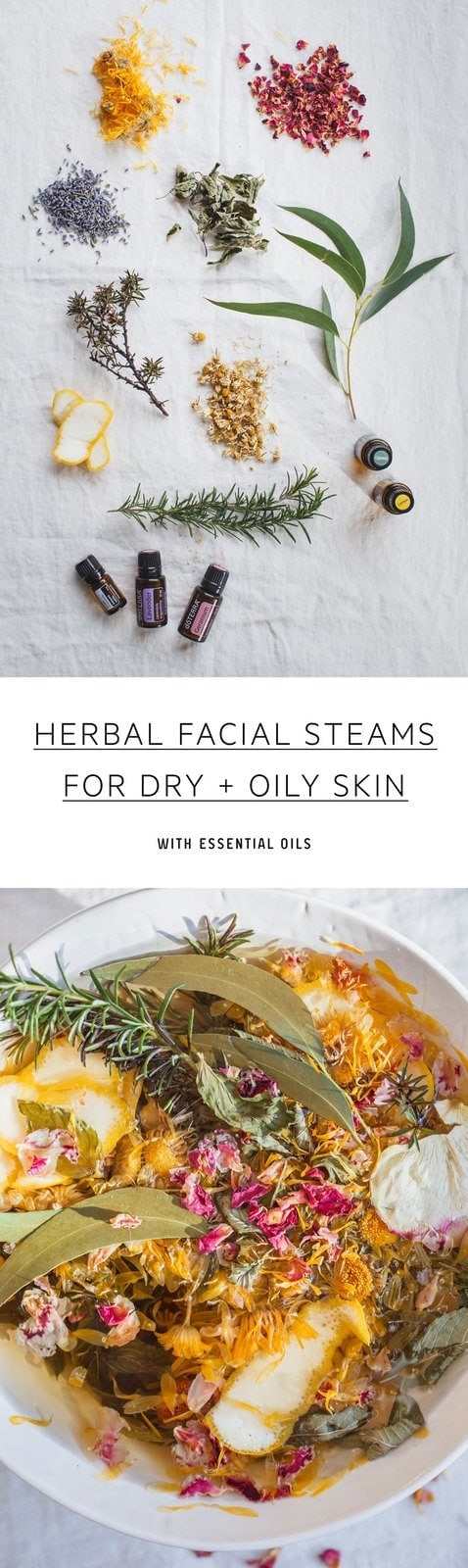 A simple herbal facial steam with added essential oils – recipes for both dry and oily skin. The combination of steam with botanicals will cleanse the skin, remove impurities, hydrate and promote circulation, aid in skin renewal and calm the nervous system. Read on to learn more about facial steam benefits. #facialsteam #herbalfacial #herbalfacialsteam #diybeauty #diyskin #diyspa #essentialoilsskin #doterraskin #herbsforskin #diysparecipes #diybeautyideas #homefacial #homefacialsteam #AscensionKitchen // Pin to your own inspiration board! //