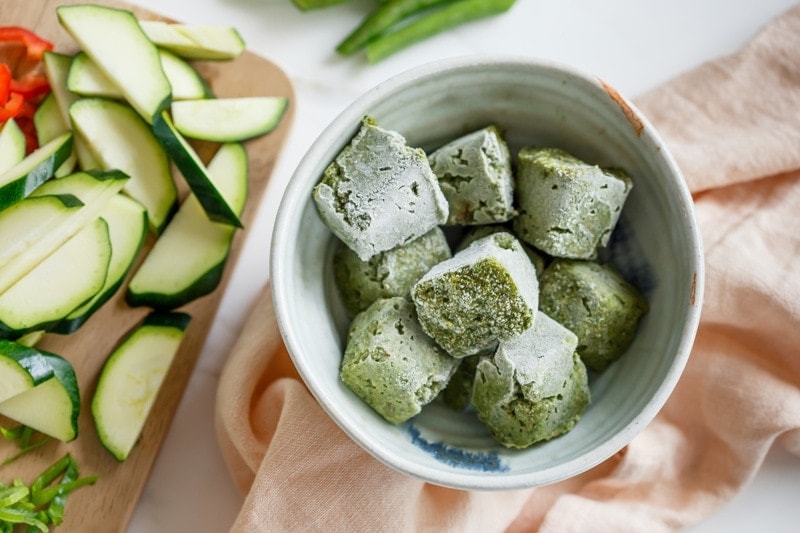 Homemade vegan Thai Green Curry Paste frozen into individual cubes