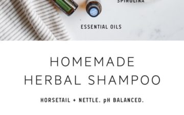 A natural, DIY shampoo made from horsetail and nettle to nourish, strengthen and promote hair growth, with spirulina, aloe vera and essential oils. #naturalshampoo #homemadeshampoo #diyshampoo #diybeauty #diyhaircare #herbalrecipes #herbalshampoo #nettle #horestail #doterra #doterrarecipes #diydoterra #AscensionKitchen