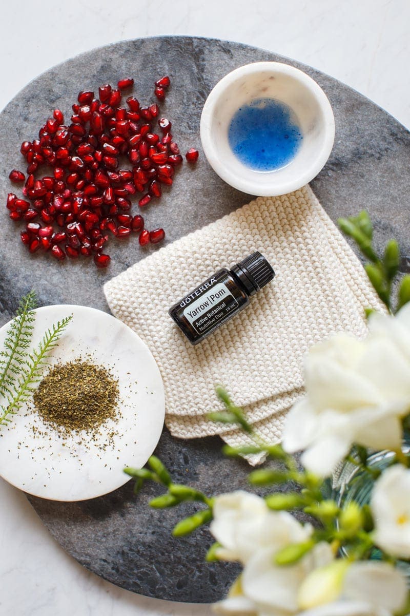 Ingredients used to make a simple DIY toner laid out on a marble surface