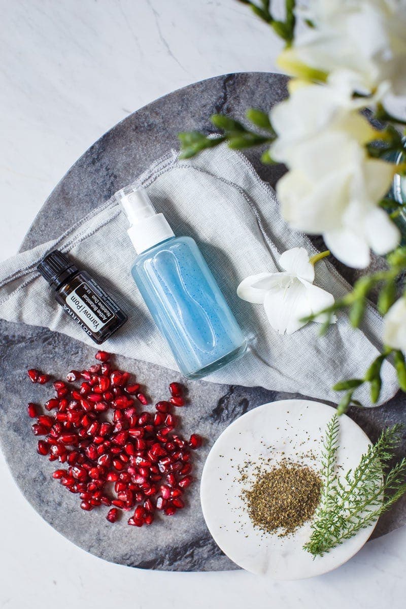 DIY toner sitting amongst ingredients used to make it