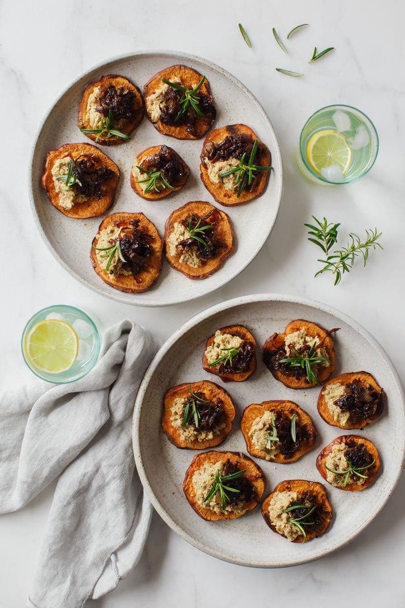 Plates of Sweet Potato Bruschetta ready to serve