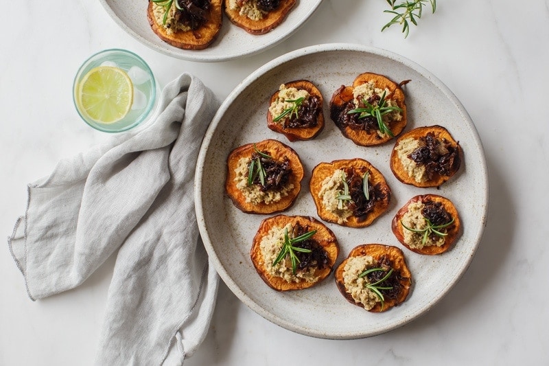 Sweet potato bruschetta on a plate