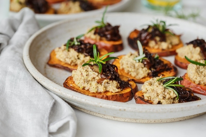 Close up of a sweet potato bruschetta 