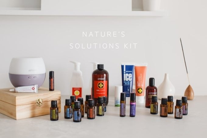 One of DoTERRA's kits, with all products displayed beautifully on a kitchen counter.