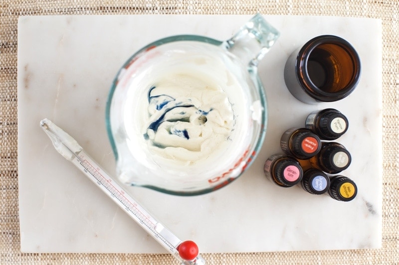 Close up of DIY Face Cream with essential oils added