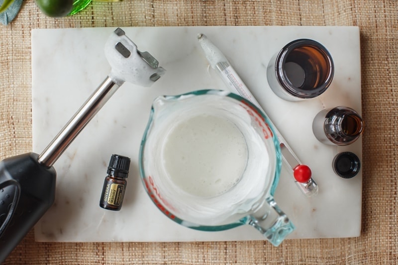 Homemade face cream once the oil and water phases have been combined