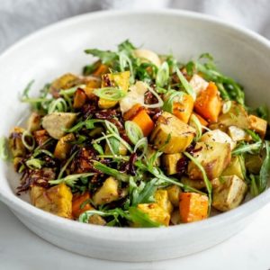 Kumara Salad with an Orange Tahini Dressing - kumara are New Zealand sweet potatoes and they're just delicious. Great healthy salad idea. #Kumara #sweetpotato #healthysalad #healthysaladideas #healthymains #vegansalad #AscensionKitchen