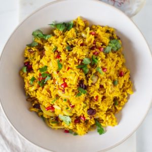 Large bowl of saffron rice