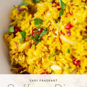 Close up of a vibrant saffron rice recipe
