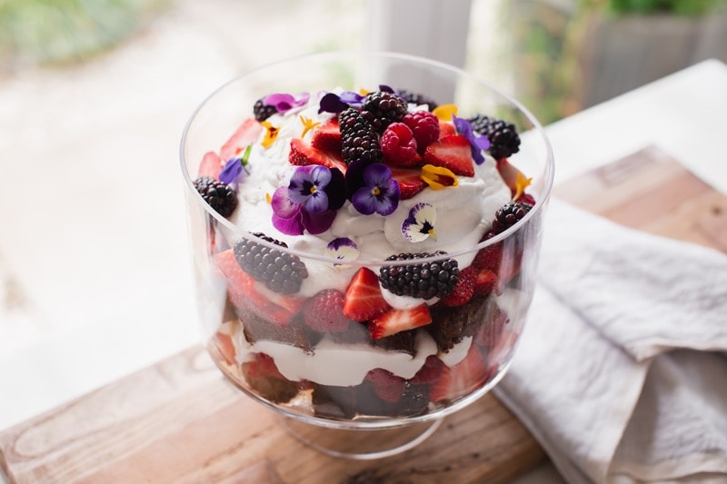 Homemade berry trifle displayed on the counter