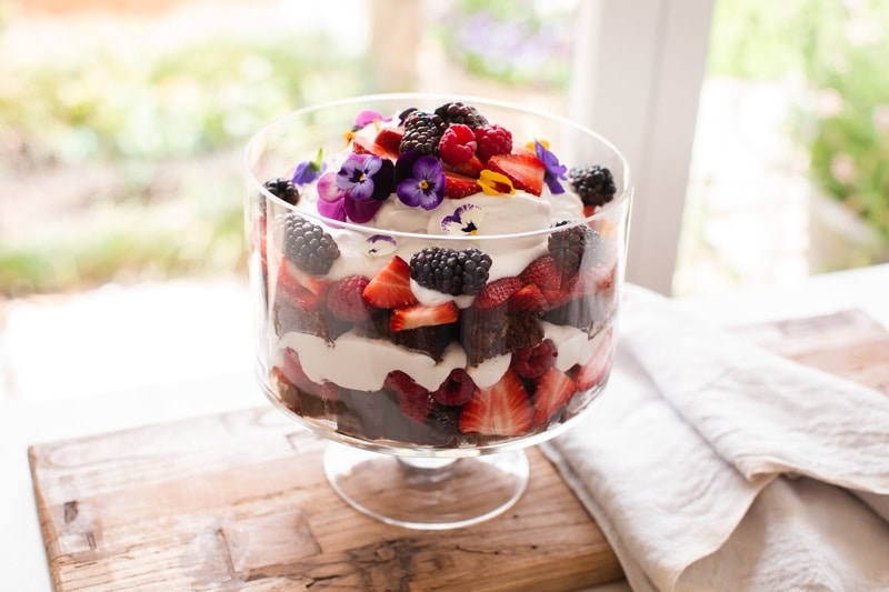 A summer berry trifle looking gorgeous on the table