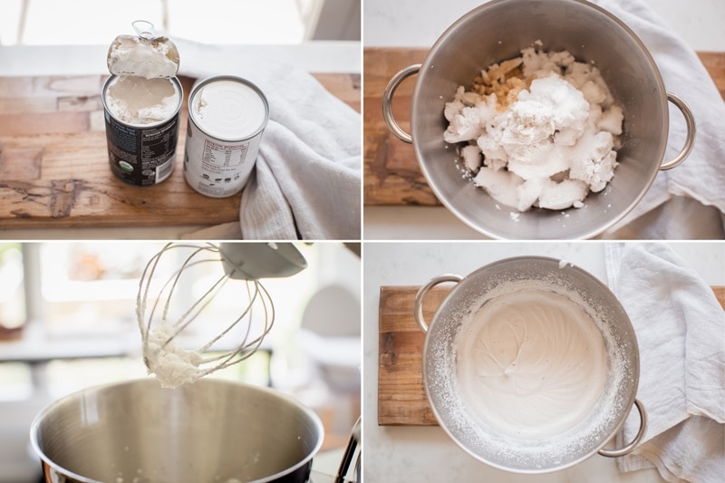 Series of images showing how to whip coconut cream