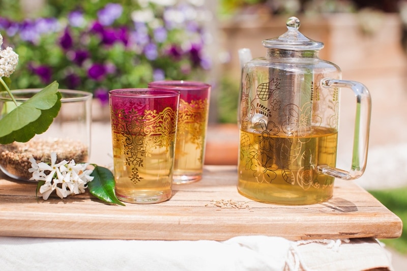 Teapot with two glass filled with CCF tea