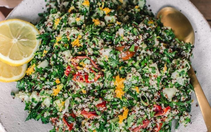 A vibrant bowl of freshly made quinoa tabbouleh