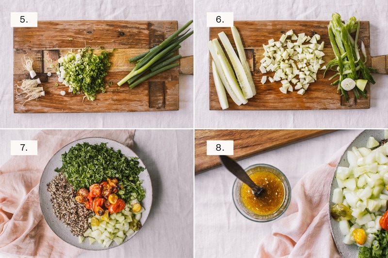 Step by step photos for making quinoa tabbouleh, two of two
