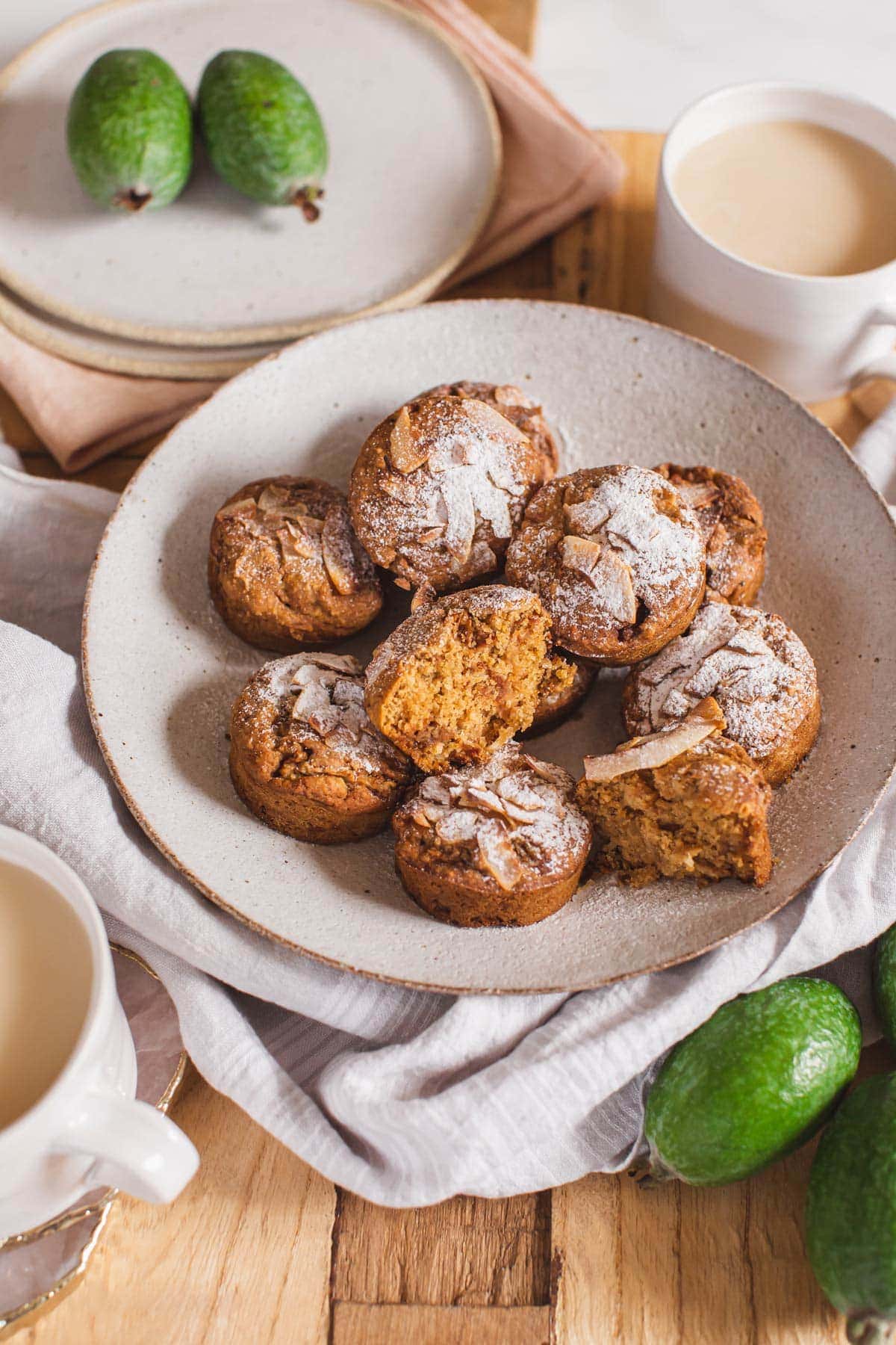 Freshly baked muffins hero shot - on a plate served with tea