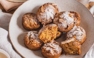 Freshly baked muffins on a platter