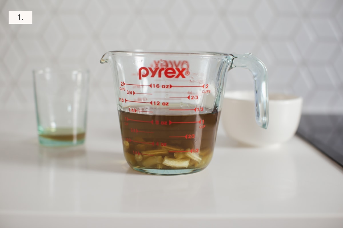 Step one, combine herbal infused oil with beeswax in a small saucepan or pyrex jug.