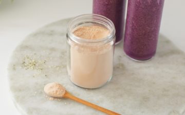 A jar filled with lucuma powder