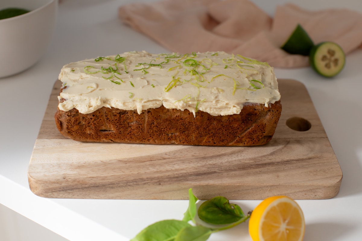 The final loaf - iced with a lemon cashew cream, and plenty of lime zest over the top - looks so impressive!