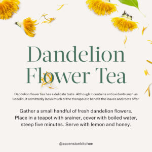 A graphic with the recipe for making dandelion flower tea.